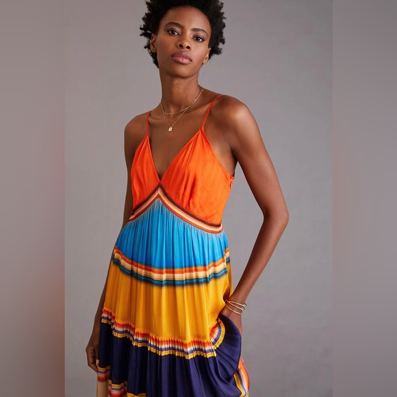 Anthropologie Tanvi Kedia V-Neck Colorblock Midi Dress - Picture 4 of 16